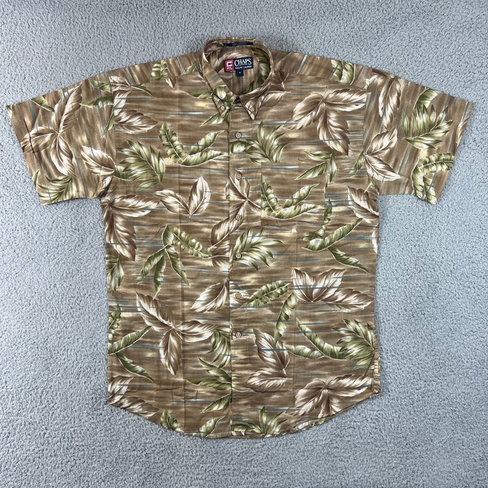 Chaps Ralph Lauren Button Down Shirt Men's M Brown Tropical Leaf‎ Safari NWT